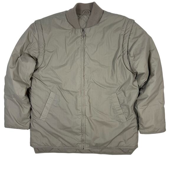 Vintage 90s Hunt Club Quilted Jacket Removable Sleeves Men’s Small Beige - Picture 1 of 7